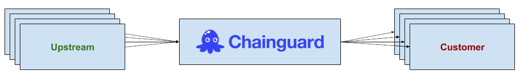 Diagram representing the Chainguard-based open source software supply chain